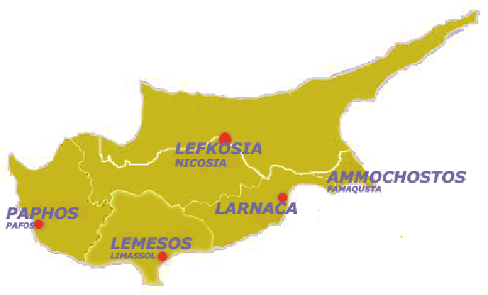 Κύπρος χάρτης, χάρτη της Κύπρου Πάφου